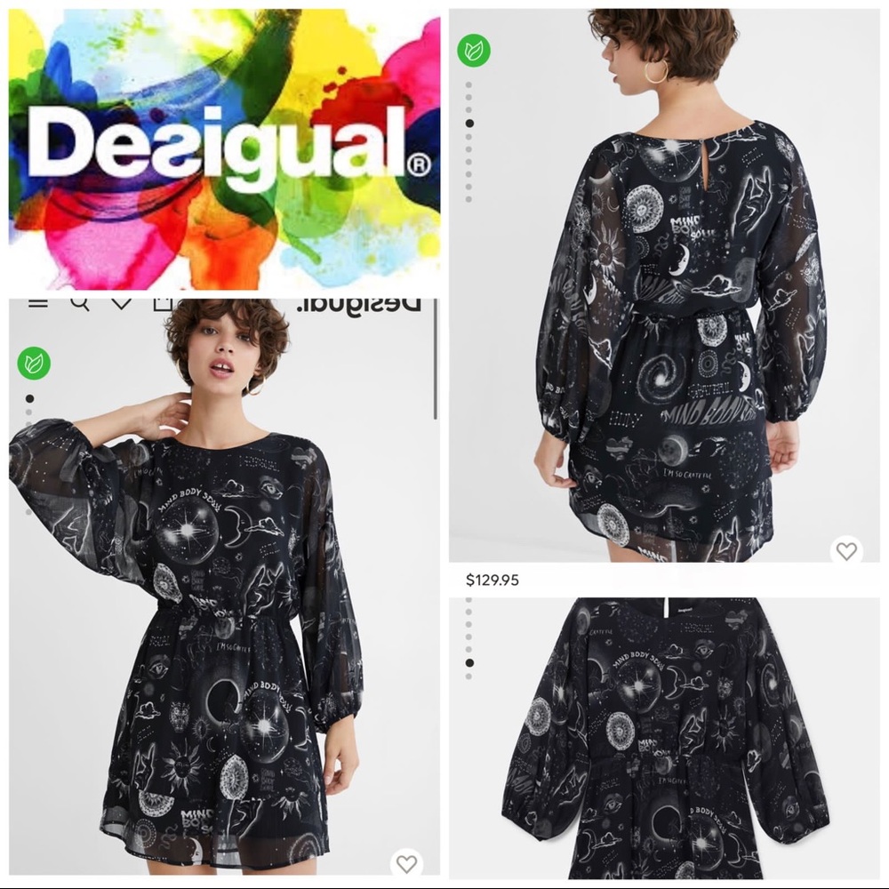 Desigual Black Celestial Print Long-Sleeve Mini Dress